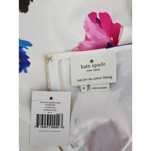 Kate Spade NWT Floral Dress White Blooms Fit and Flare Pink 0 - Picture 9 of 10